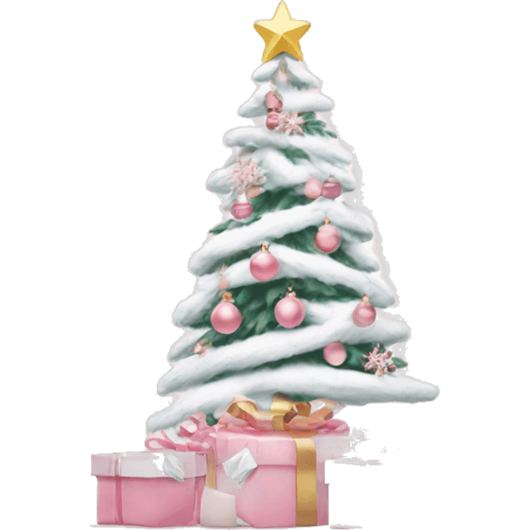 Light pink Christmas gifts under a white Christmas tree  emoji