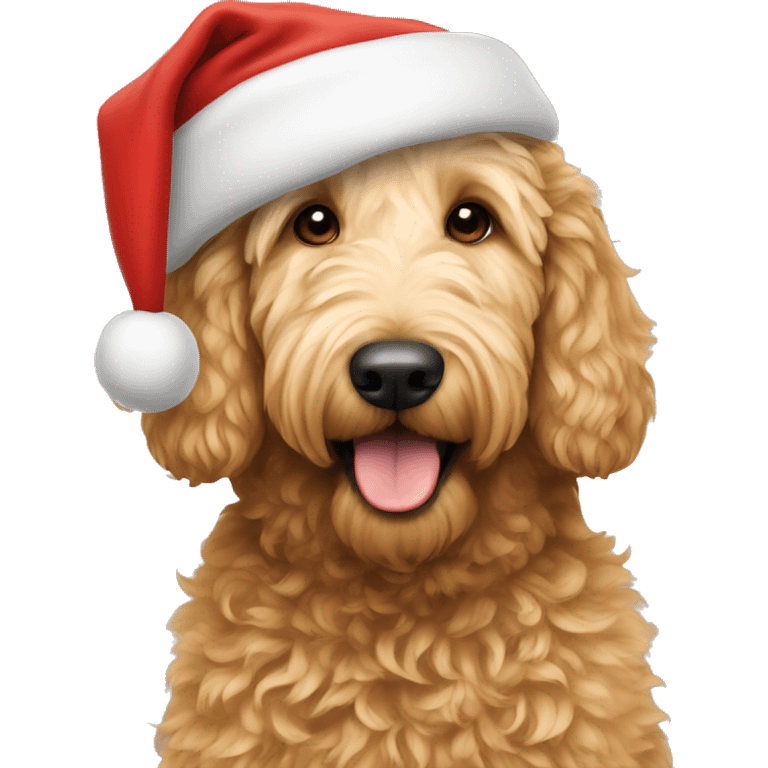 Golden doodle in a Santa hat emoji