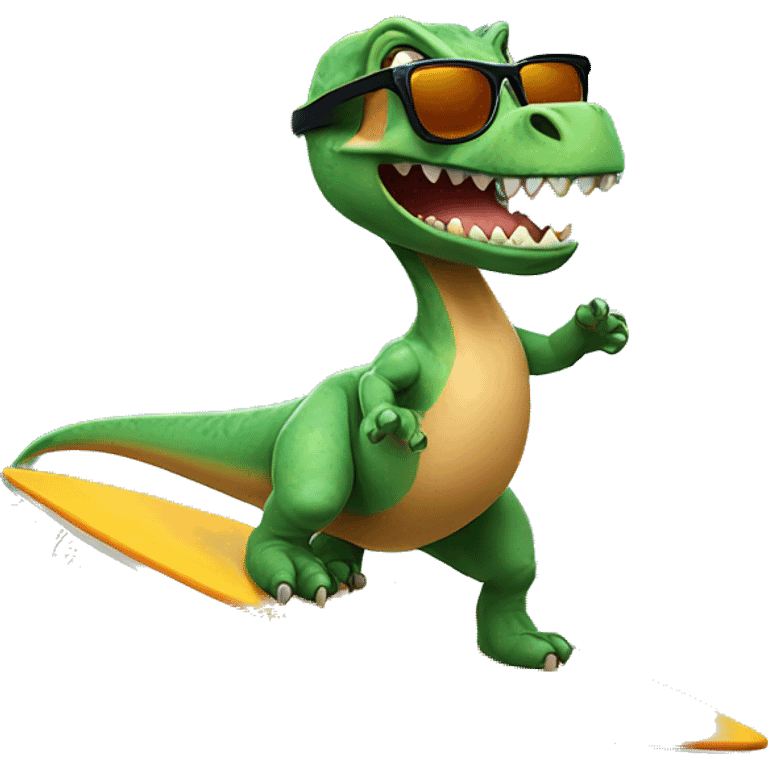 Dinosaur surfing with sunglasses  emoji