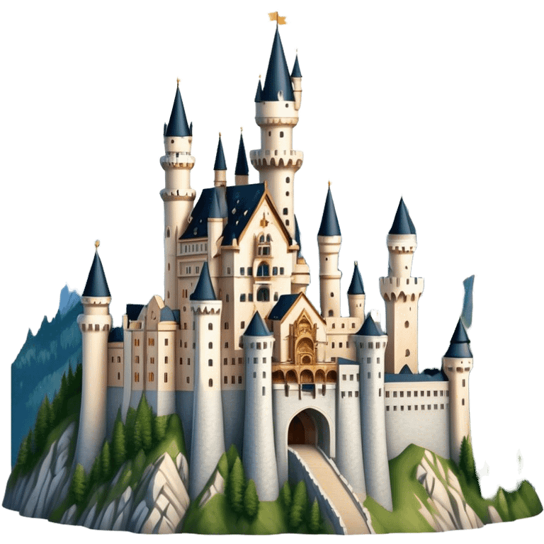 Cinematic Realistic Neuschwanstein Castle Landmark Emoji, depicted as the fairy‚Äêtale castle set against a mountainous backdrop rendered with dramatic lighting and intricate textures. emoji