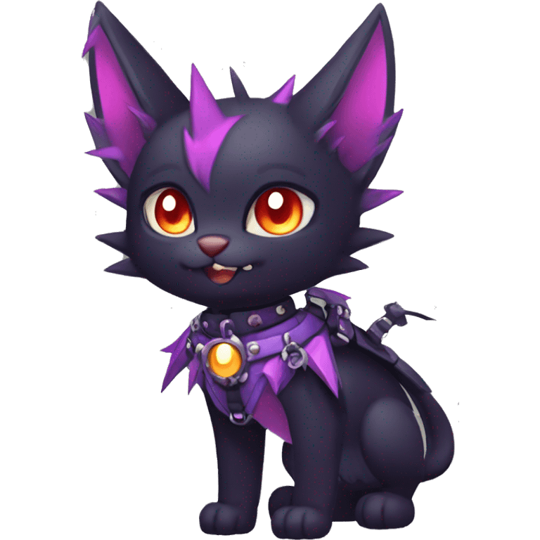 cool edgy cute pretty black punk red Purple ethereal fantasy nargacuga-bat-cat-Fakemon spiked collar harness full body emoji