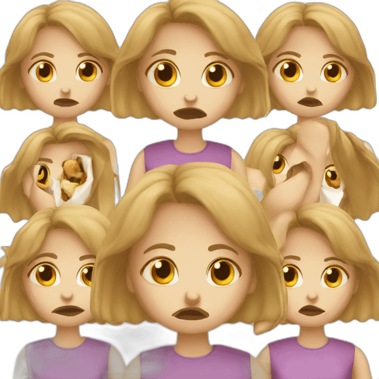 Girl with mean facing eating crsckers emoji