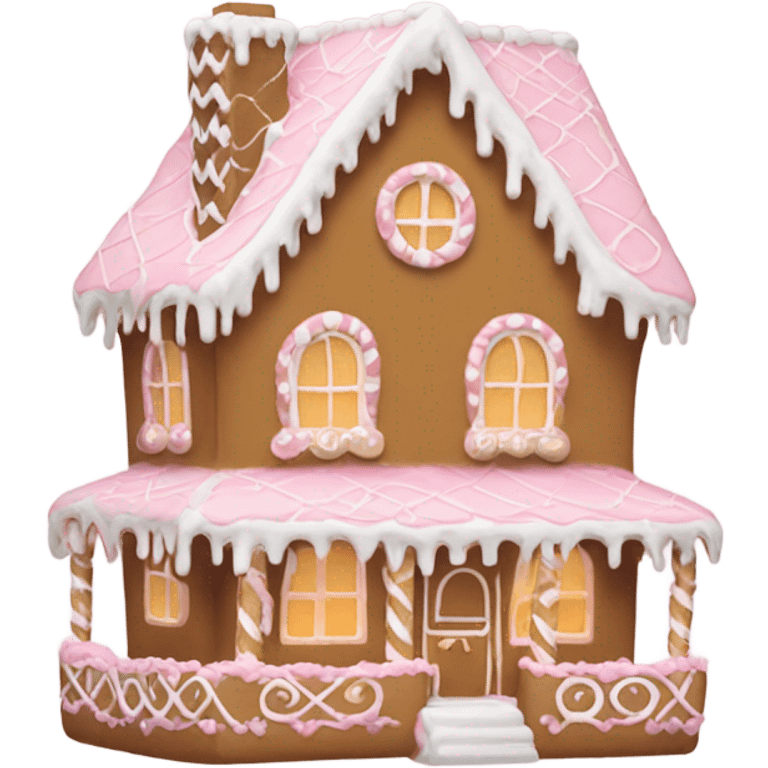 light pink and gold and white gingerbread house emoji