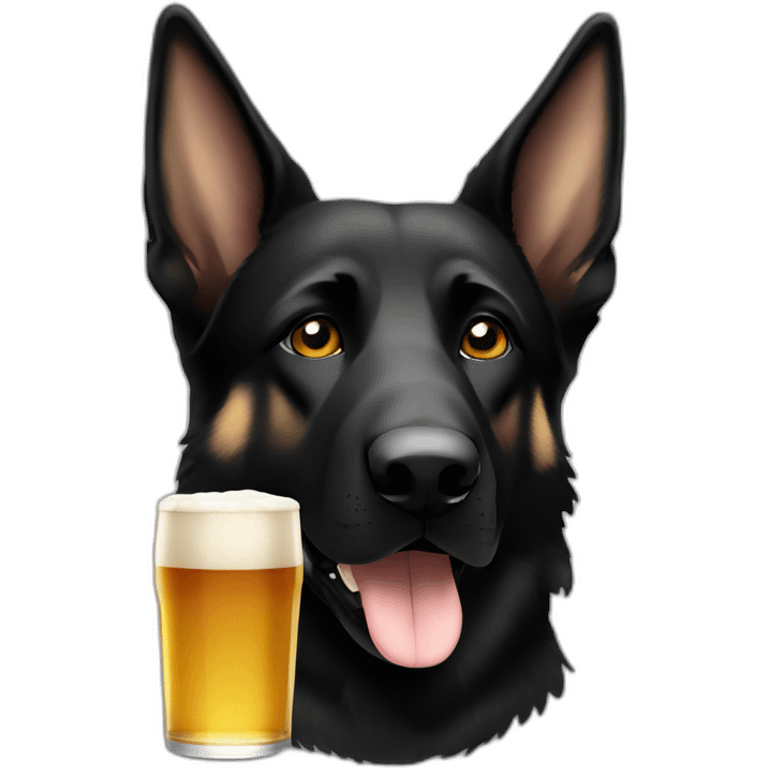 All black German shepherd with tan eye brows drinking old style beer emoji