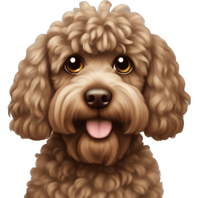 Brown fluffy cockapoo with bows on each ear  emoji