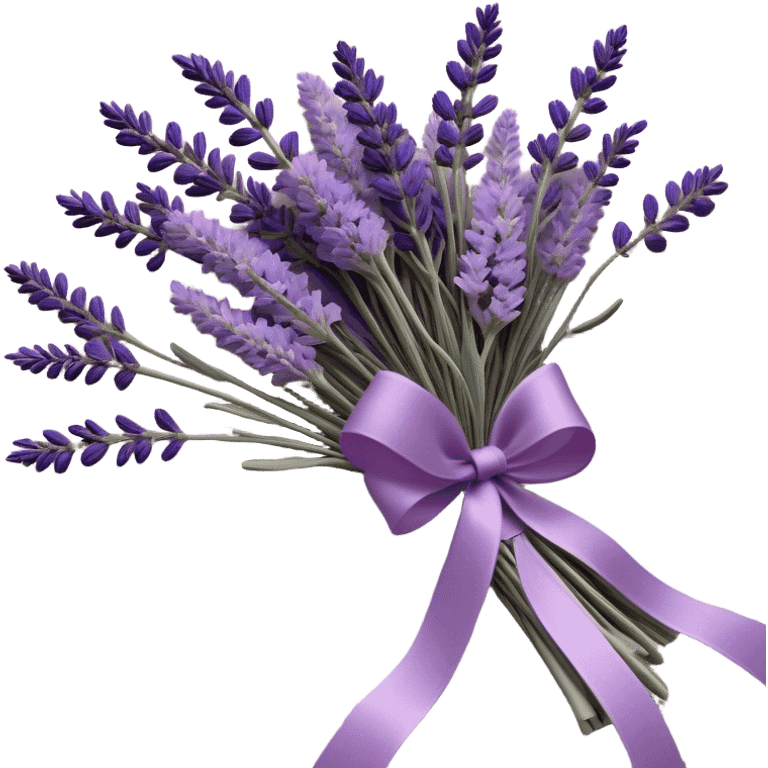 A delicate lavender bouquet, bound with a faded violet silk ribbon, rests atop an aged lace cloth, its soft petals releasing a gentle, calming fragrance. Wisps of dried lavender buds scatter across the table, their muted plum and lilac hues blending harmoniously with the intricate embroidery of the fabric.
 emoji