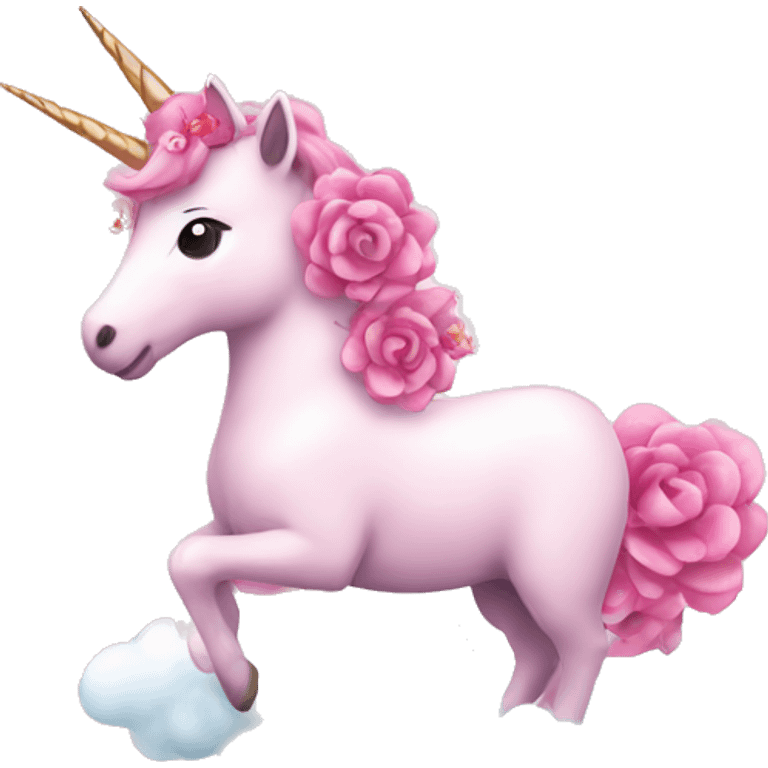 Pink unicorn with flowers on a white cloud  emoji