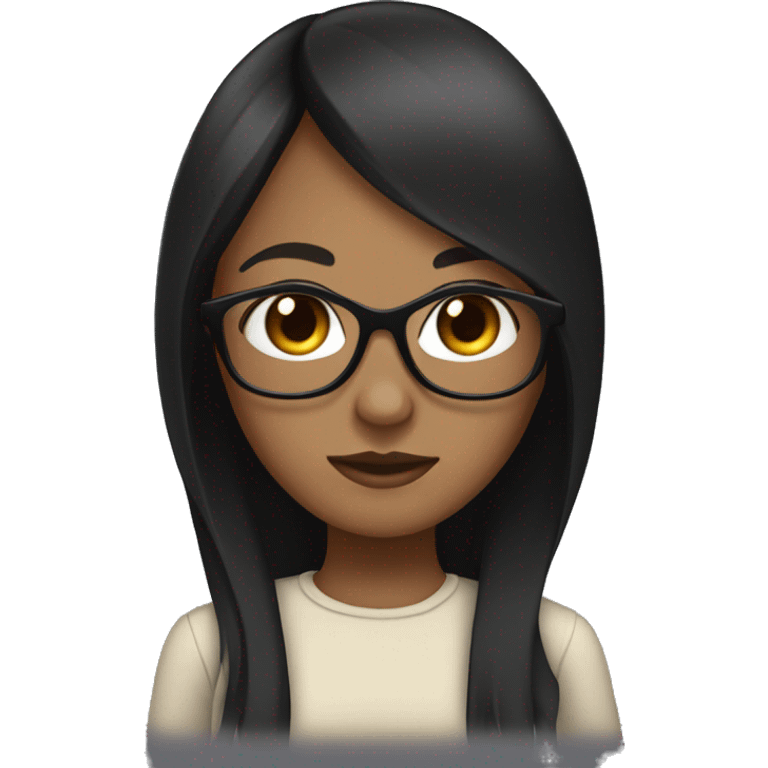 A girl with black long straight hair,brown eyes with white glasses,dark skin emoji