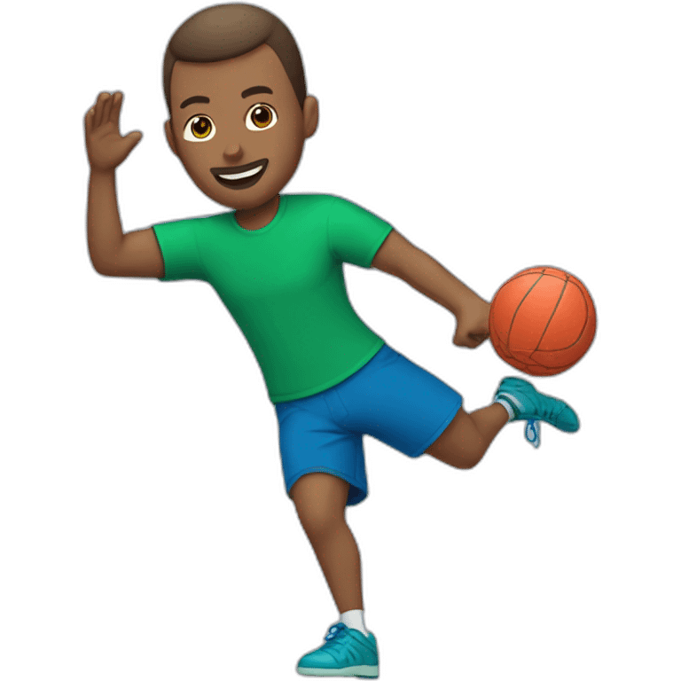 man playing handball, brown skin, with buzz haircut, skinny, bluegreen tshirt emoji