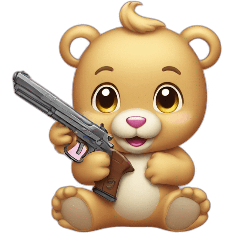 Carebear holding a pistol emoji