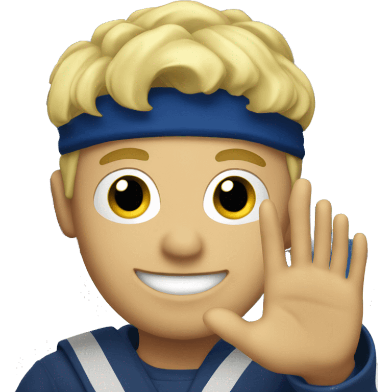 Male with blonde hair waving hand to say hello with a Scotland flag in the background  emoji