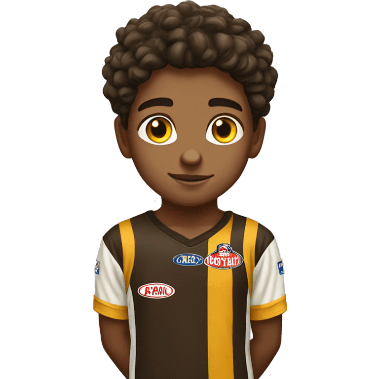  boy in Hawthorn afl jumper   emoji