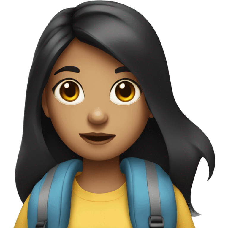 girl with backpack and black hair big eyes emoji