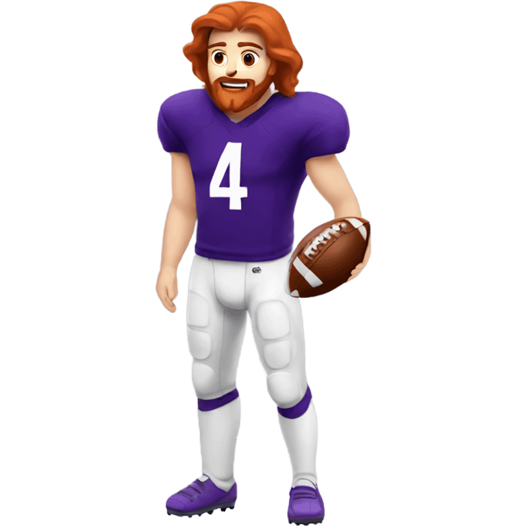 Redhead jesus playing American football wearing purple number 14 emoji