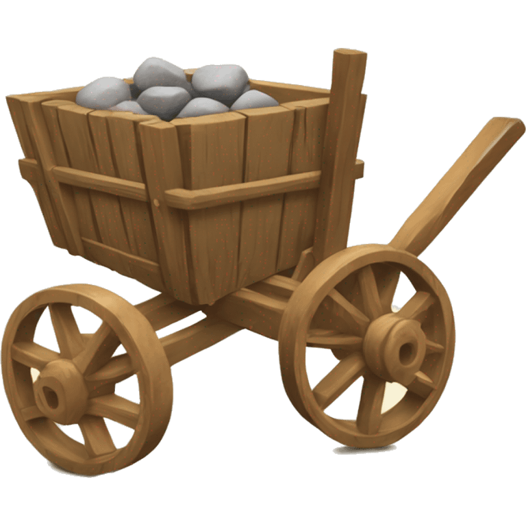 a cart with wooden square wheels with stones inside emoji