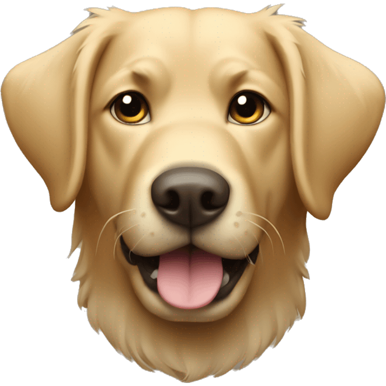 shaggy labrador-like dog with a shield emoji