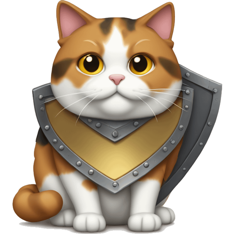 Fat calico cat with a shield  emoji