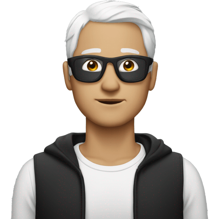 man white hair with black hand cover eye black outfit emoji