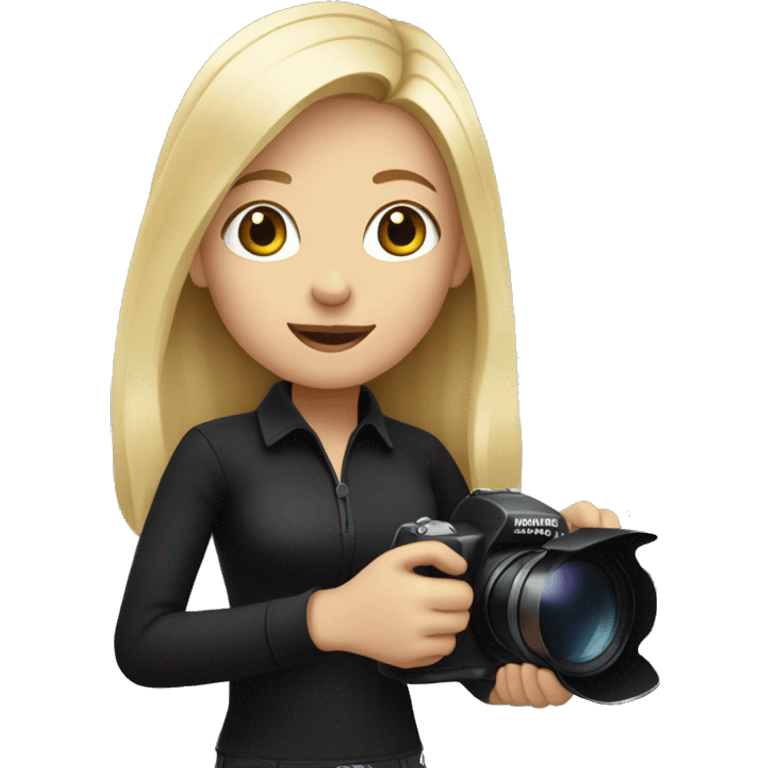 Blonde girl wearing black and holding a camera  emoji