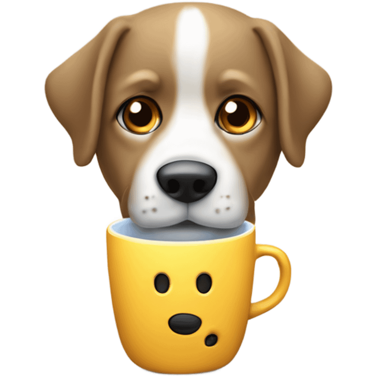 un perro con una taza emoji