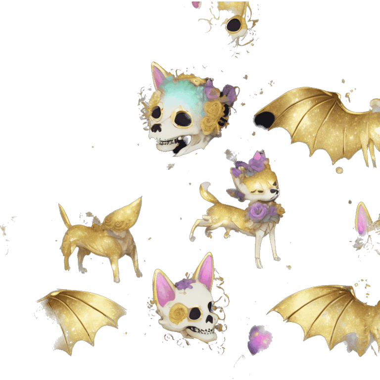 iridescent kintsugi fluffy zombie black brown gold dog fox head zombie skeleton gold mechanical steampunk raven wings nebula galaxy stars colorful flowers fairy lights vintage zombie emoji