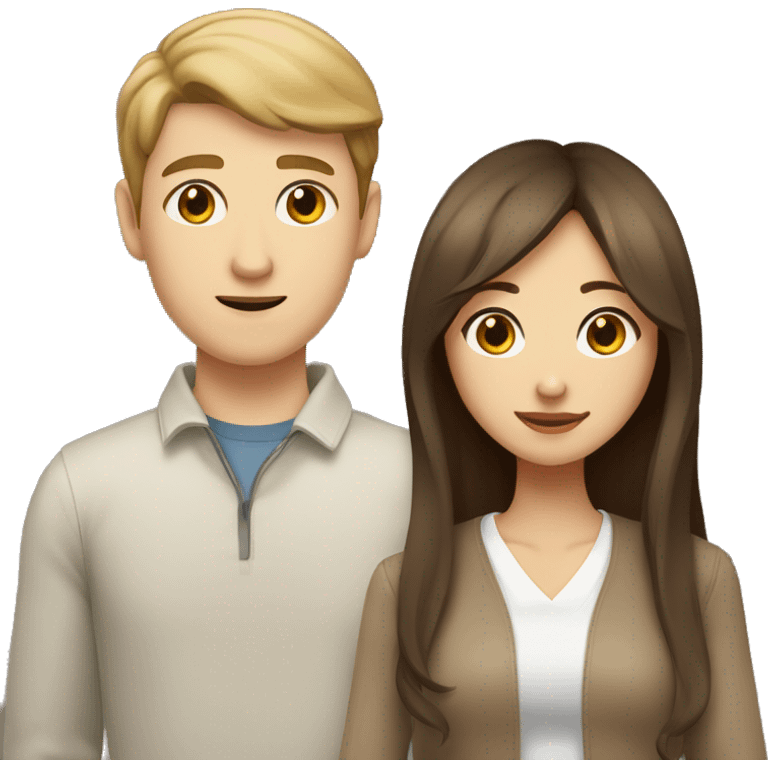 brown haired asian girl with straight hair and brown haired white guy with wavy hair emoji