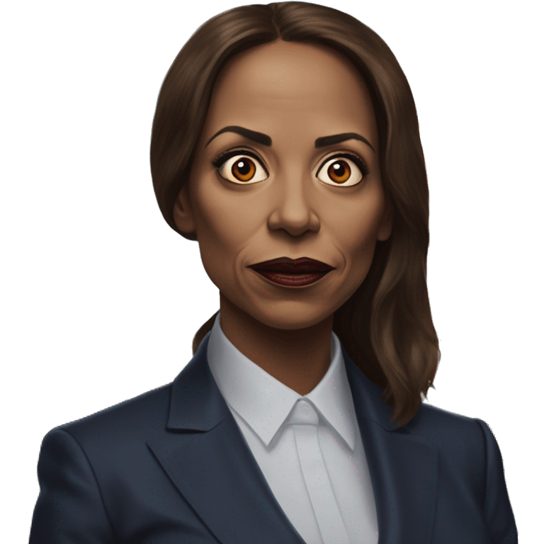 US president Kamala in Marvel Avenger style, oil paint, mysterious eyes, intricate lips, masterpiece portrait, odd perspective, beautiful, desirable, logical, midsommar, ikea emoji