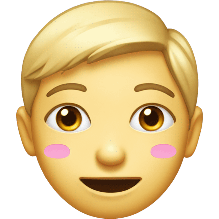 Create a yellow-faced emoji with large, sparkling eyes and pink blush on the cheeks to convey shyness and affection. The face should have no mouth, symbolizing the hesitation to express feelings. emoji