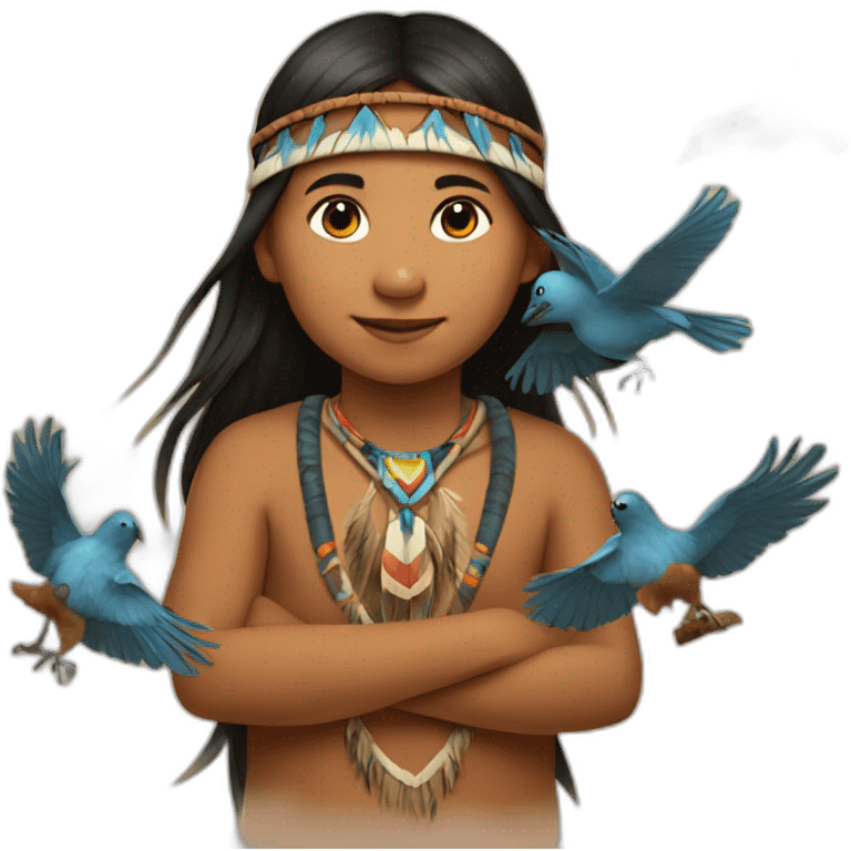 a native american child playing with birds emoji