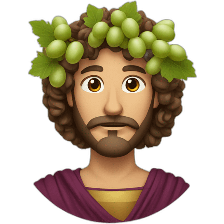 man without a mustache with greek robe and long curly hair and a crown of grapes and leaves emoji