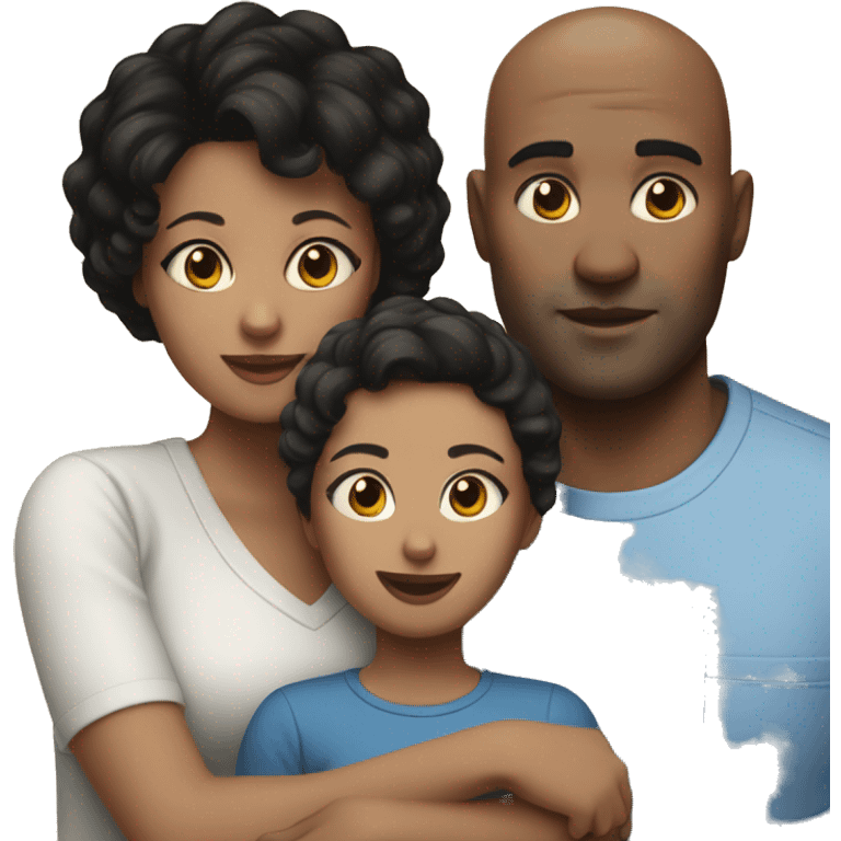 Black hair mum and bald dad, one girl, one black and white cat   emoji