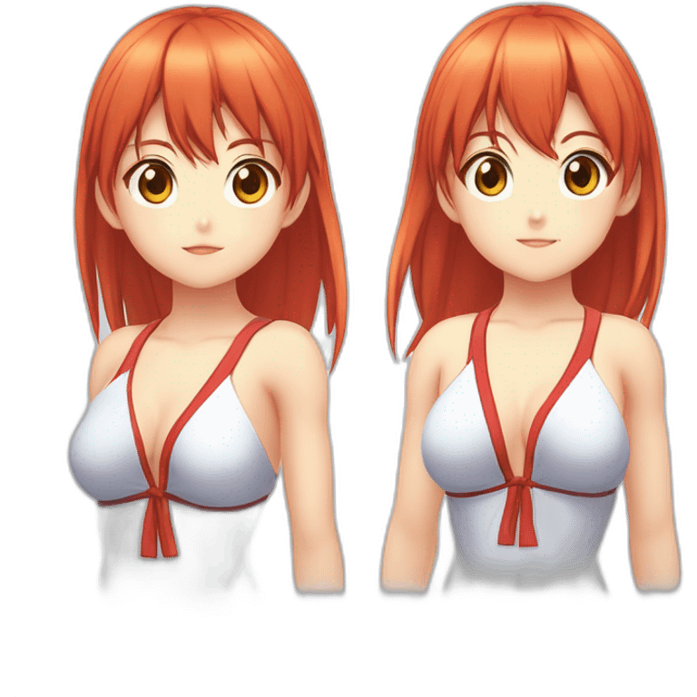 asuka langley nue, full-body, short-hair, teen, enfant, bikini emoji