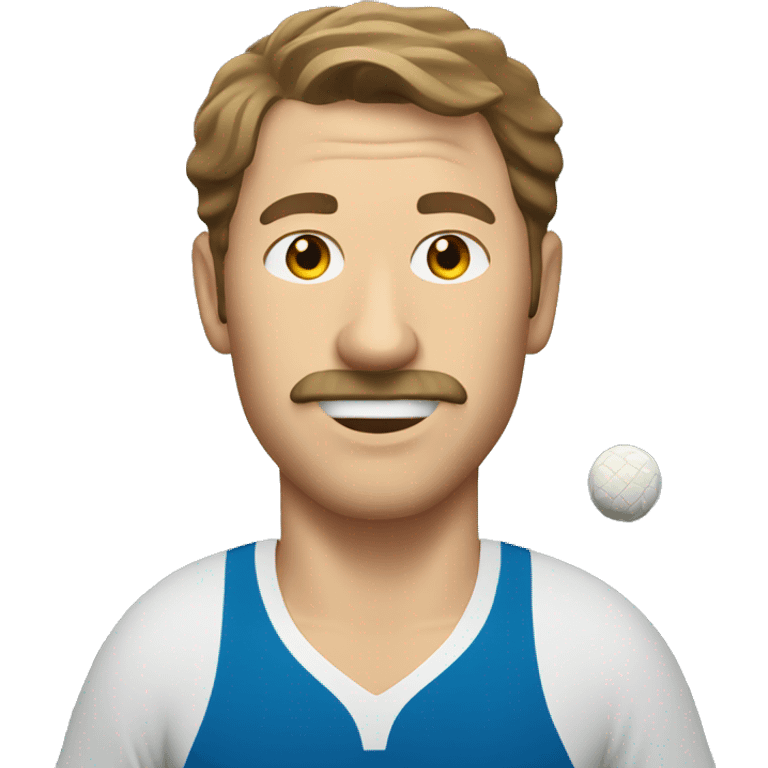 White Man with brown hair and a mustache playing pickleball emoji