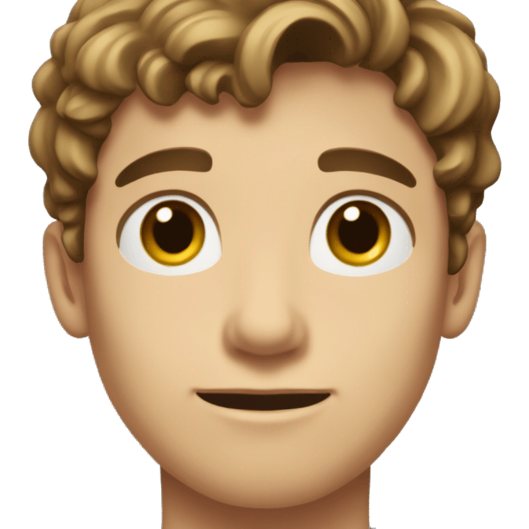 young man with short, slightly wavy brown hair. He has fair skin, dark eyes, and well-defined facial features. emoji