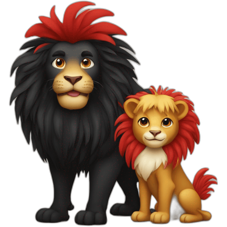 Rooster and black lion in love emoji