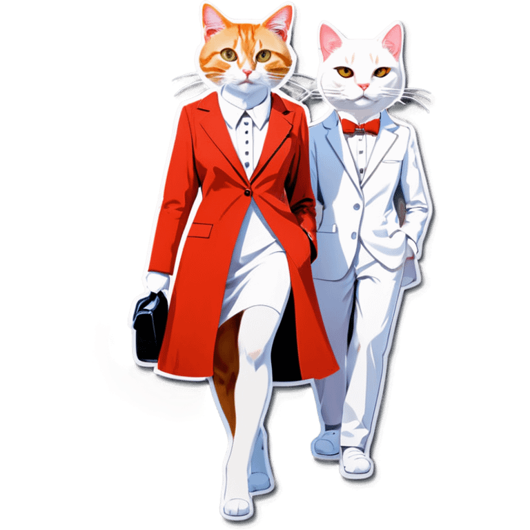 Orange cat in suits and white female cat in red night dress emoji