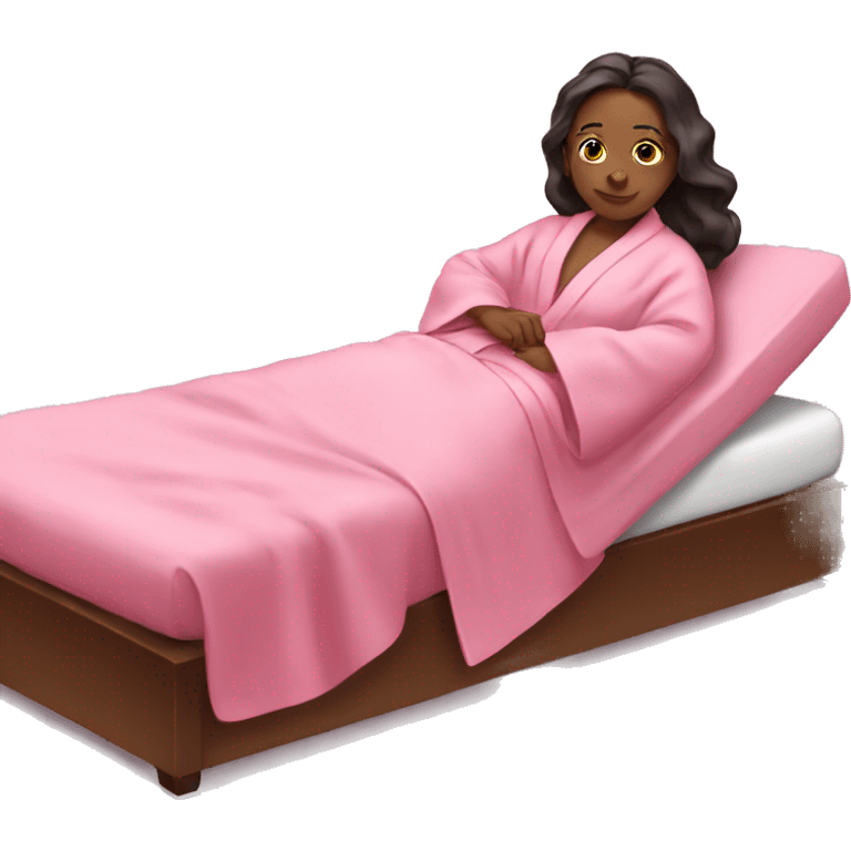 Girl with pink robe laying on spa bed emoji