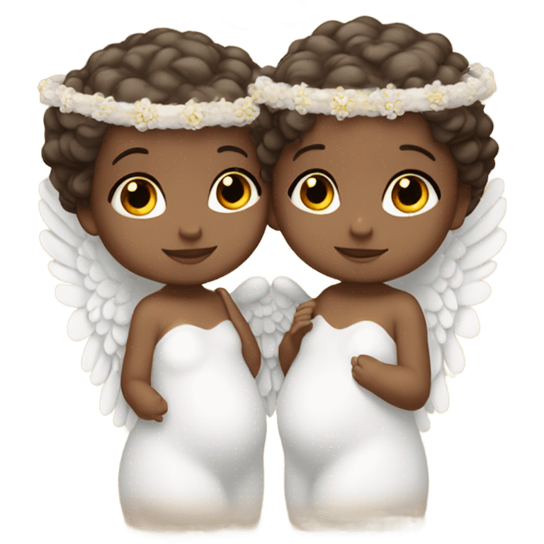 2 twin baby girls that are white with brown hair with a halo and angel wings emoji