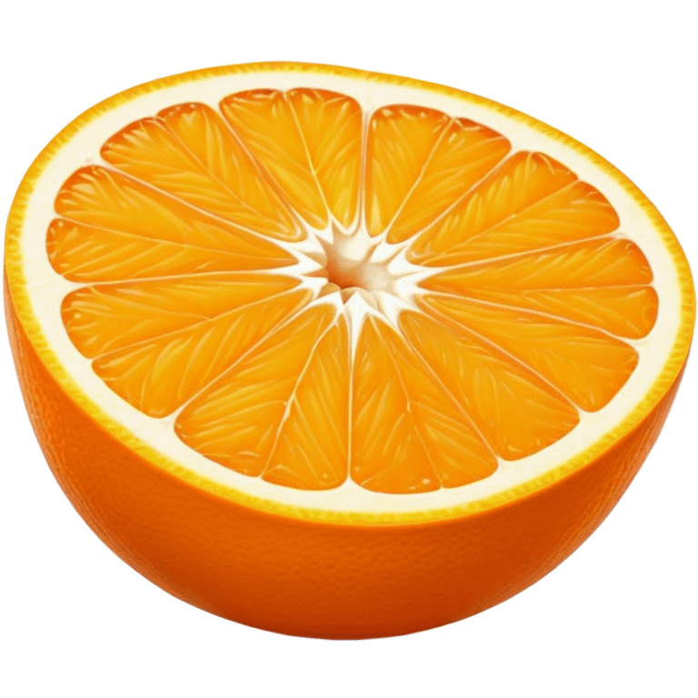 Cinematic juicy orange, sliced open to reveal glistening, bright citrus flesh, soft golden highlights, fresh and refreshing, natural and vibrant. emoji