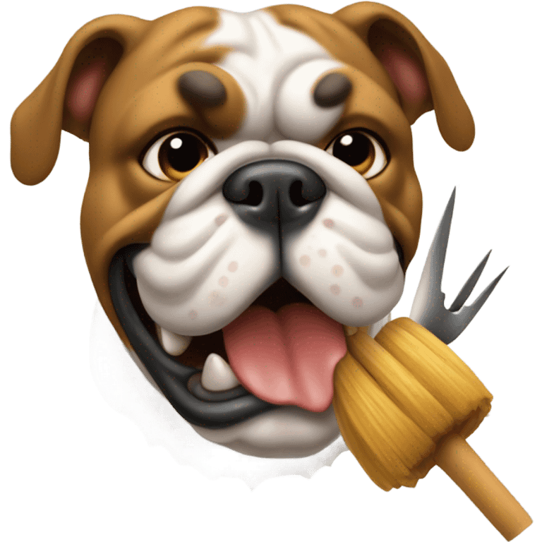 Bulldog with pitchfork emoji