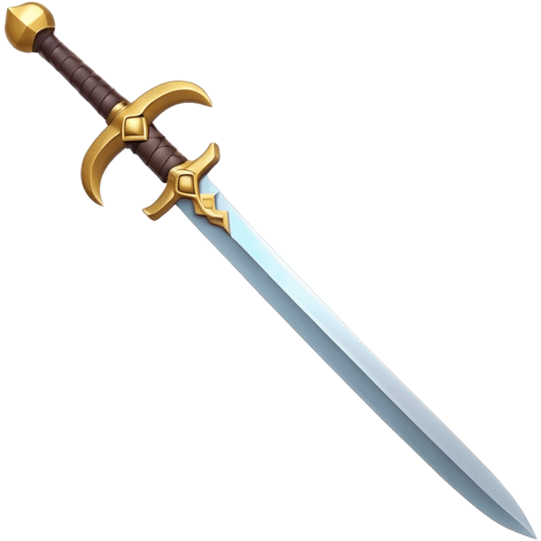 Clash of Clans aesthetic: Cinematic Playful Sword Emoji, rendered in a 3D vector-style similar to standard emojis with minimal shading and bold, simplified shapes. A compact, isometric blade with a gleaming, intricately designed hilt and a razor-sharp edge, softly glowing with a heroic, battle-ready charm. Simplified yet unmistakably iconic, highly detailed and consistent, glowing with a soft radiant brilliance and high shine. Stylized with a touch of medieval finesse and a soft glowing outline, capturing the essence of a legendary sword with a friendly, playful vibe! emoji