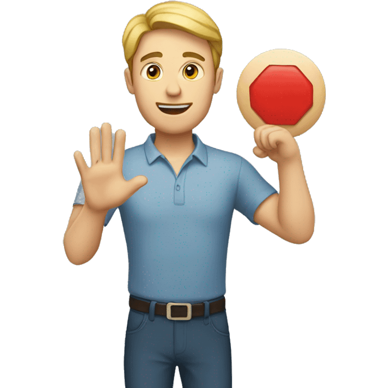 White man holding a stop sing in his hand  emoji