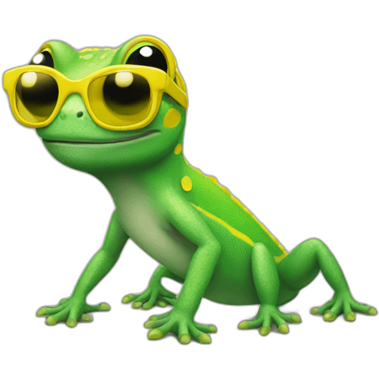 Green Gecko with yellow sunglasses emoji