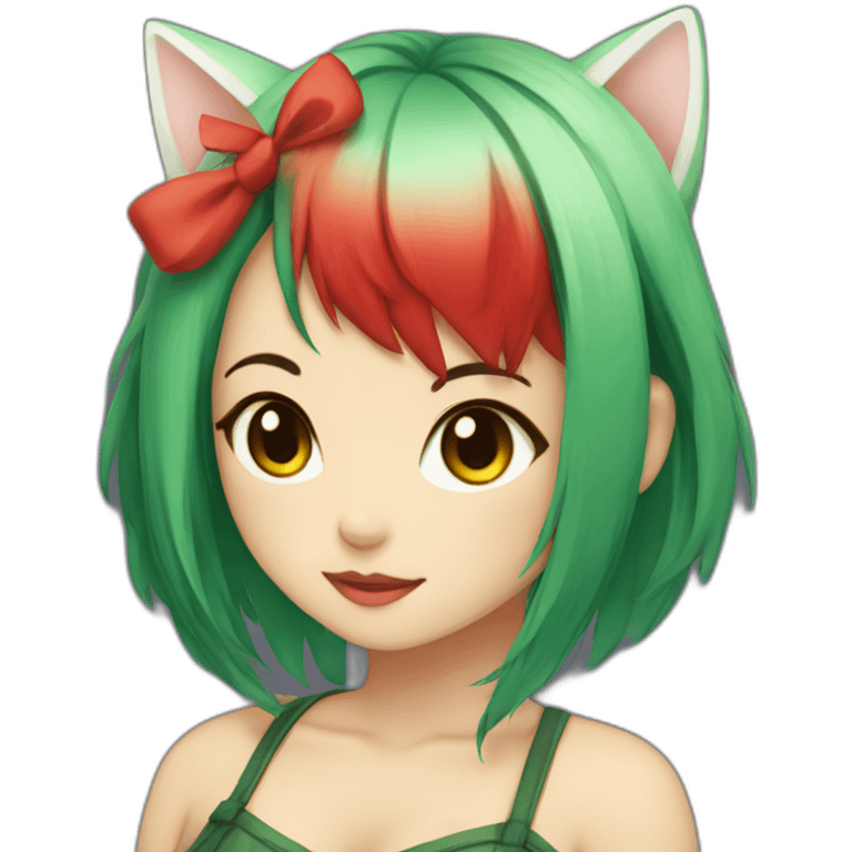 Neko girl with green hair and red eyes emoji