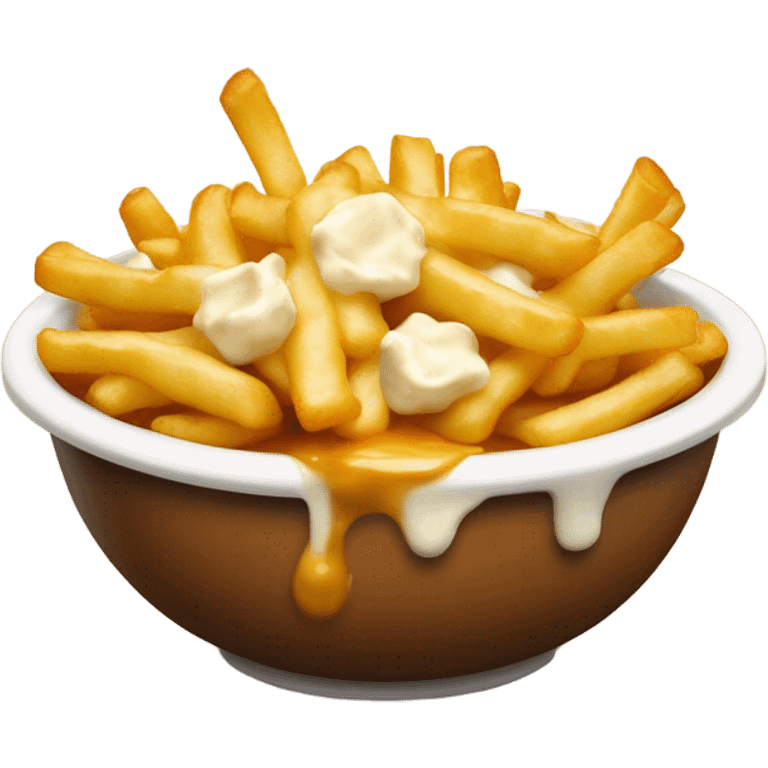 Bowl with fries and cheese curds on top covered in gravy emoji