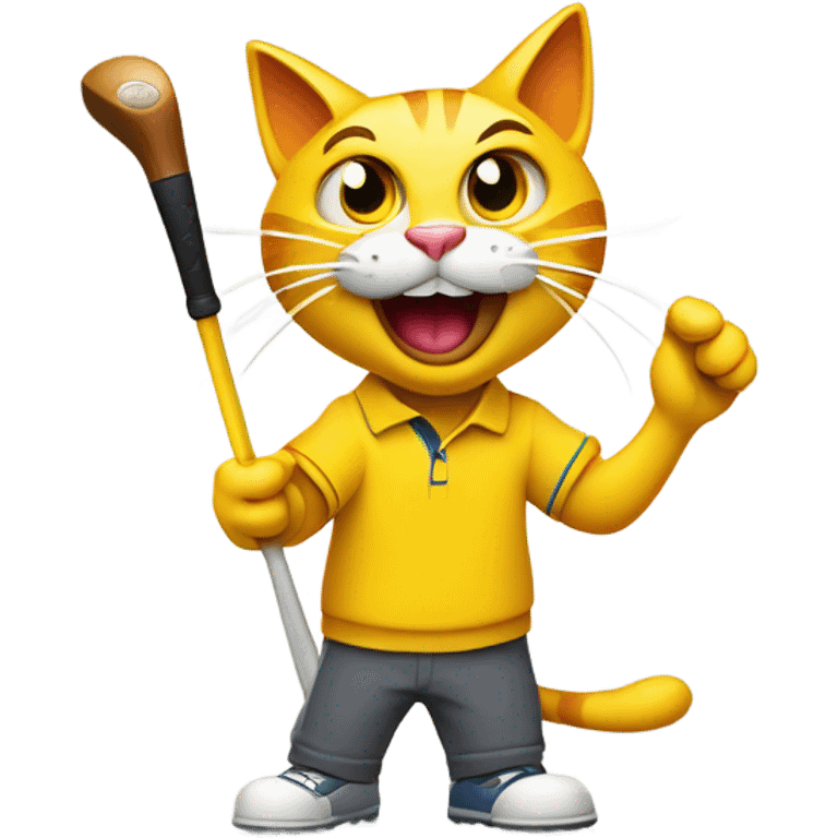 Mad Yellow cat golfing emoji