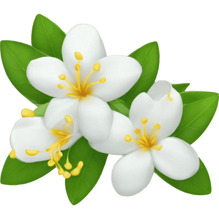 Jasmine flowers with white petals and yellow center of petals with stamens. emoji