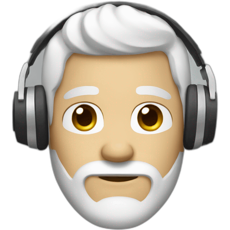 white curled hair brun guy with white headphone and short beard emoji