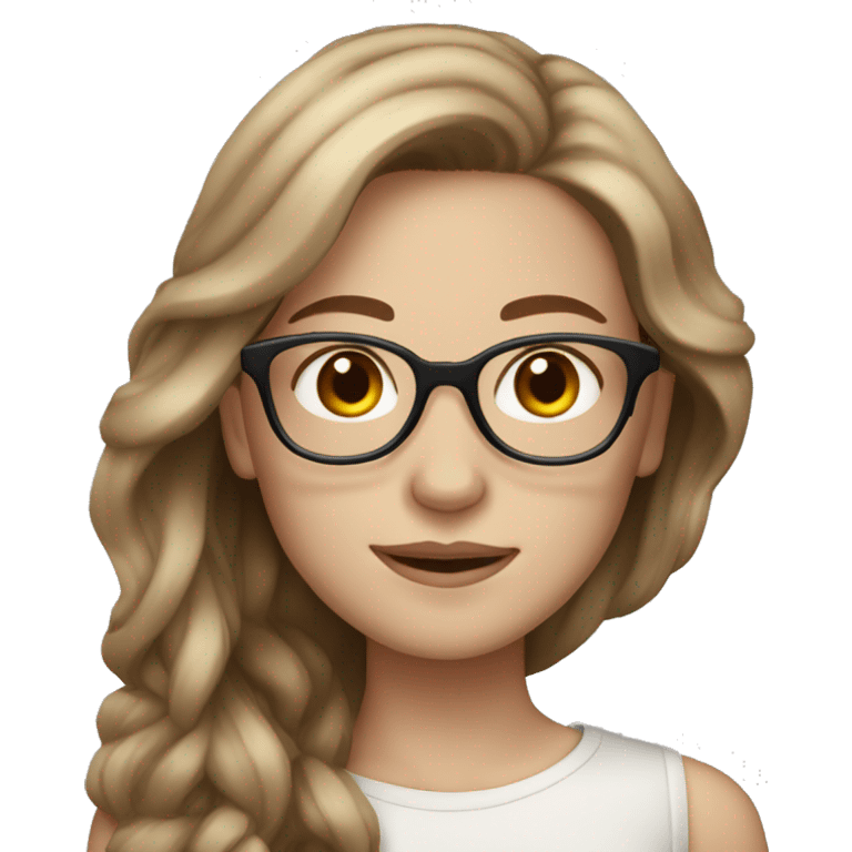 Glamorous girl with long light brown hair, brown eyes, pale skin, and glasses emoji