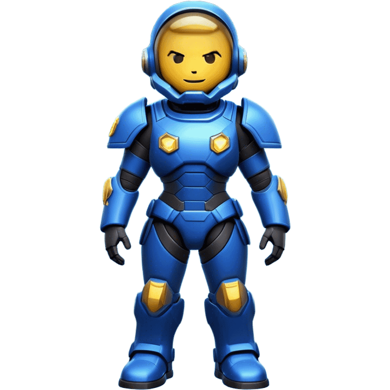 Clash of Clans aesthetic: Cinematic Playful Terran Marine Hero Emoji, rendered in a 3D vector-style similar to standard emojis with minimal shading and bold, simplified shapes. A compact, heroic isometric figure clad in futuristic power armor with signature energy accents, softly glowing with a cosmic battle charm. Simplified yet unmistakably iconic, highly detailed and consistent, glowing with a soft radiant shine and high gloss. Stylized with a touch of interstellar valor and a soft glowing outline, capturing the essence of an elite space warrior with a friendly, playful manner! emoji